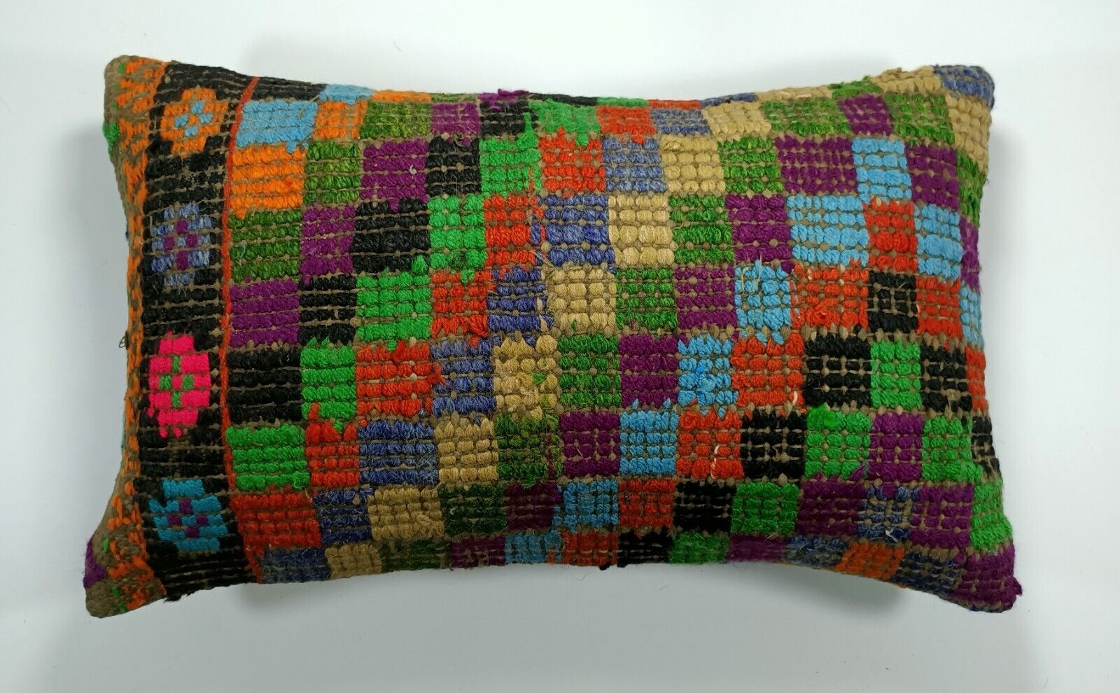 Kilim Pillow Cover 12x20 Turkish Handmade Sofa Couch Floor Lumbar Cushion E32