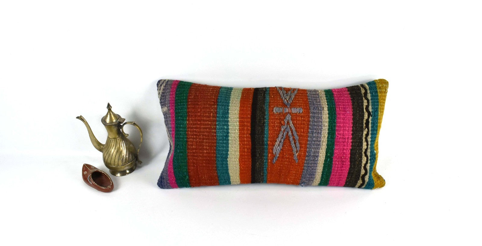 10x20 Kilim Lumbar Pillow Cover Vintage Ethnic Oushak Kilim Pillow Cover 3758