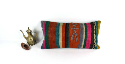 10x20 Kilim Lumbar Pillow Cover Vintage Ethnic Oushak Kilim Pillow Cover 3758