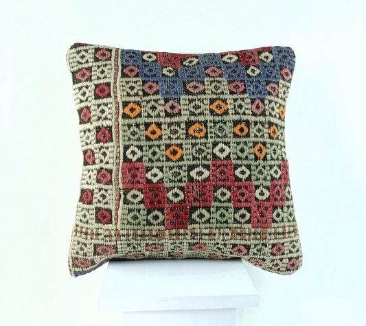 16x16 Ethnic Vintage Turkish Rug Pillow Cover Home Decorative Boho Cushion 2326