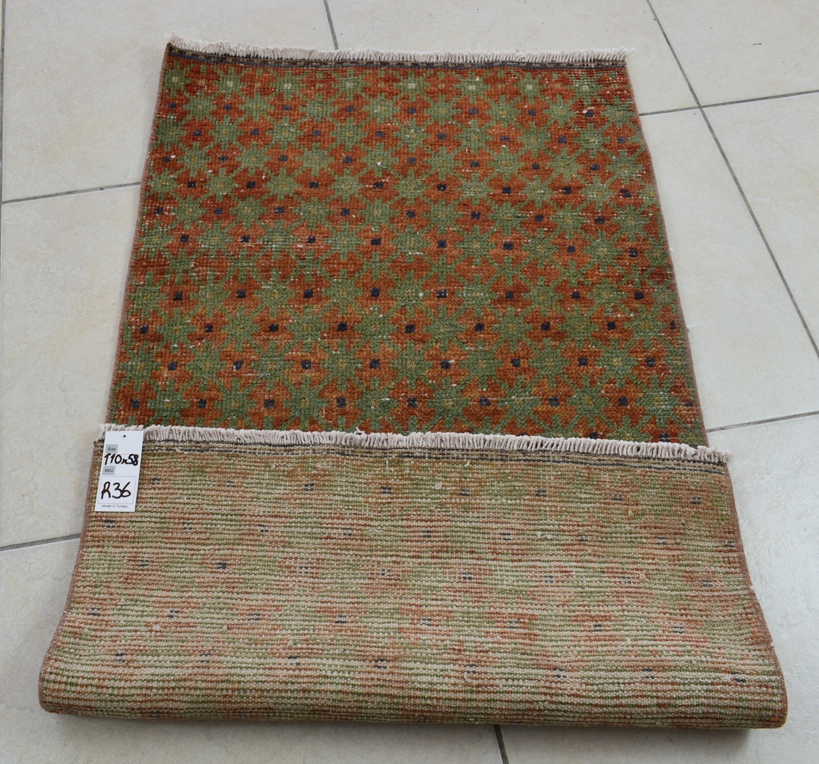 Small Turkish Runner 3.6x1.9 ft Vintage Runner Hallway Runner Handwoven Rug R36