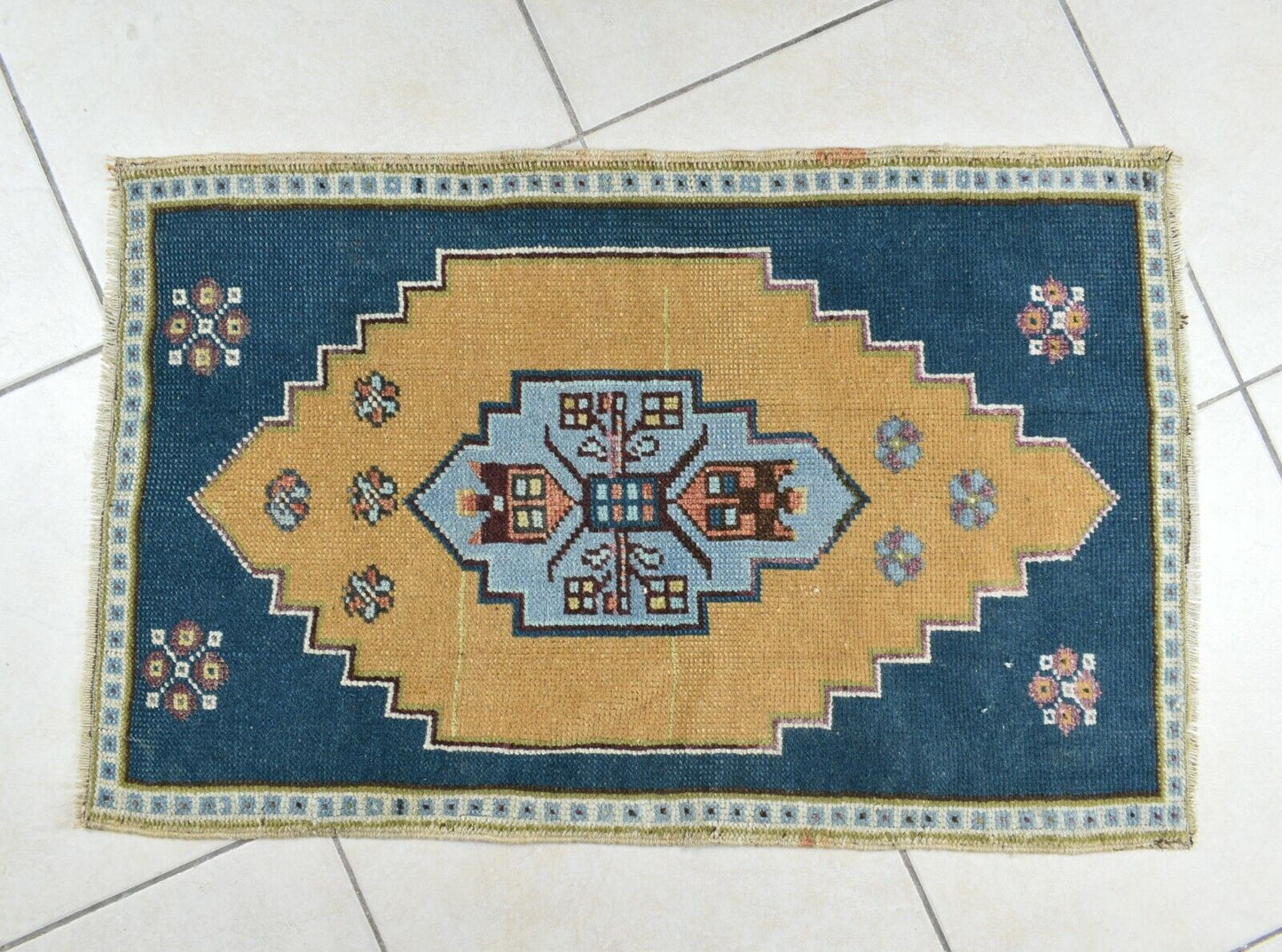 Turkish Runner 2.9x1.8 ft Vintage Small Rug Oushak Runner Anatolian Mini Rug Y71