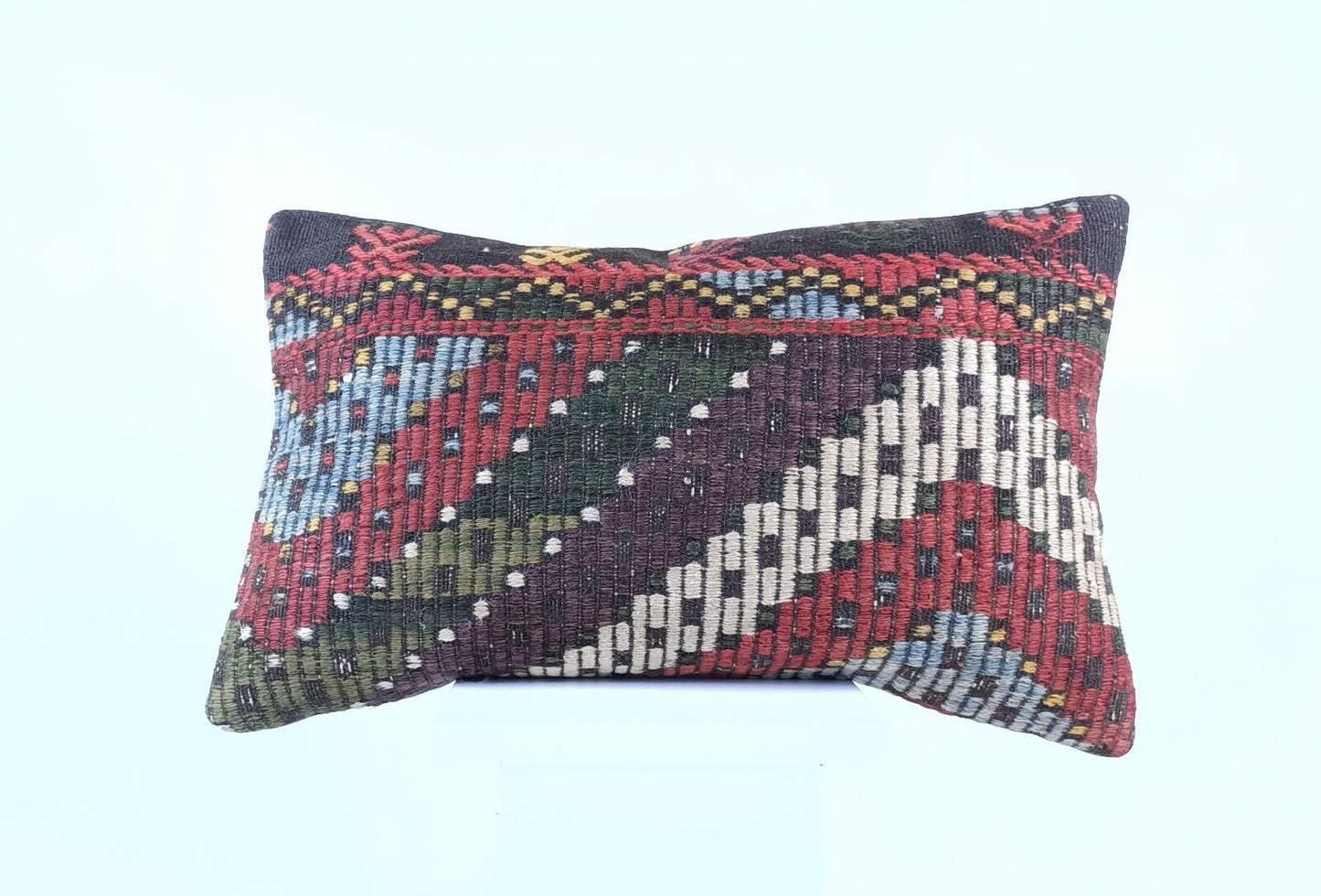 Kilim Pillow Cover 12x20 Handmade Turkish Rug Boho Ethnic Lumbar Cushion 1919