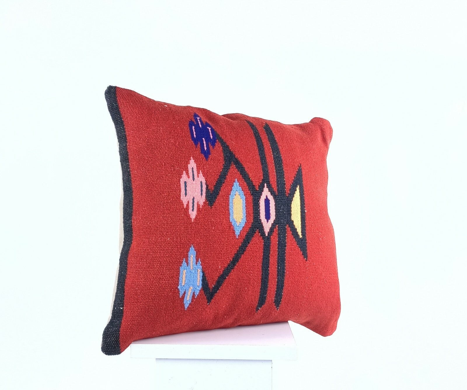  Turkish Kilim Pillow Cover 16x16 Home Decorative Wool Oushak Rug Cushion A515