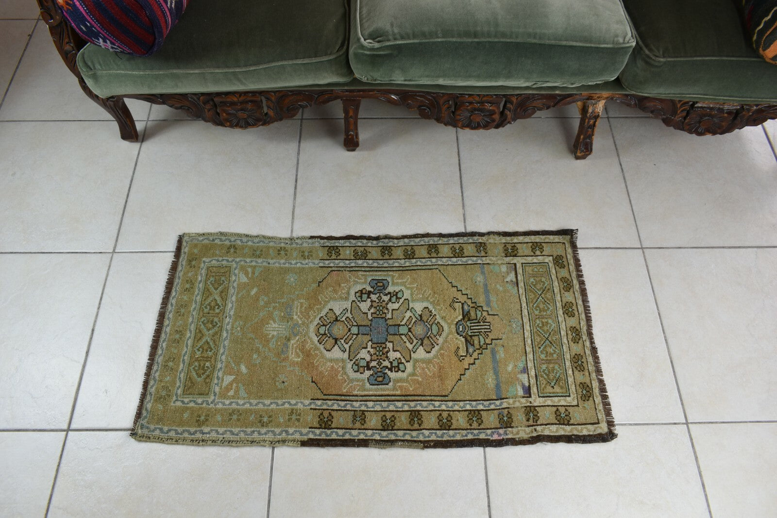 3.1x1.6 ft Anatolian Runner Small Vintage Rug Oushak Runner Mini Turkish Rug Y83
