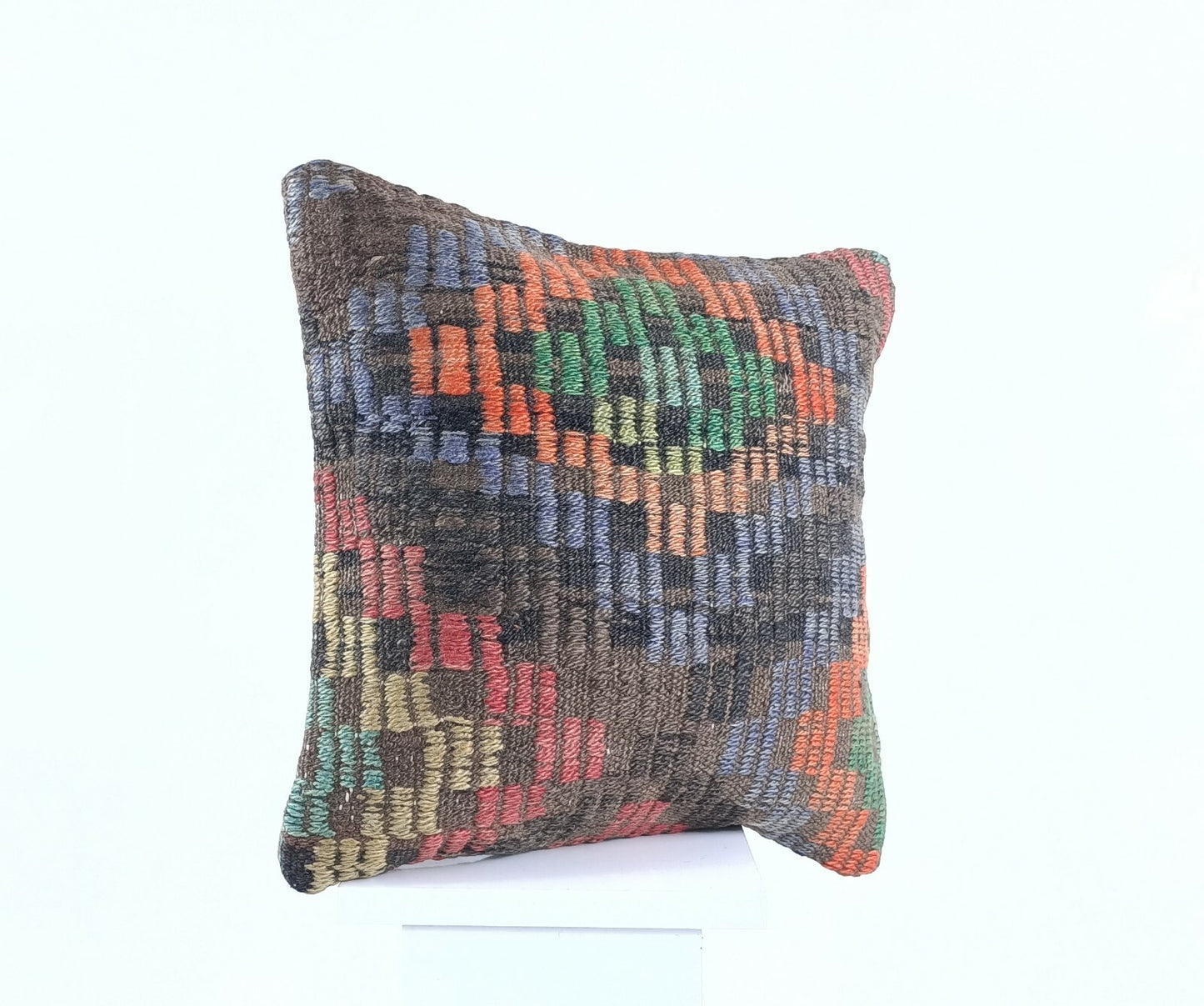  Turkish Kilim Pillow Cover 16x16 Home Decorative Wool Oushak Rug Cushion A522