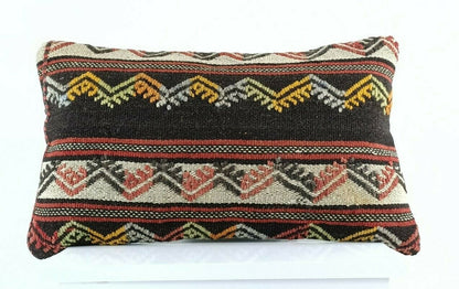 Kilim Pillow Cover 12x20 Handmade Turkish Rug Boho Ethnic Lumbar Cushion E1068