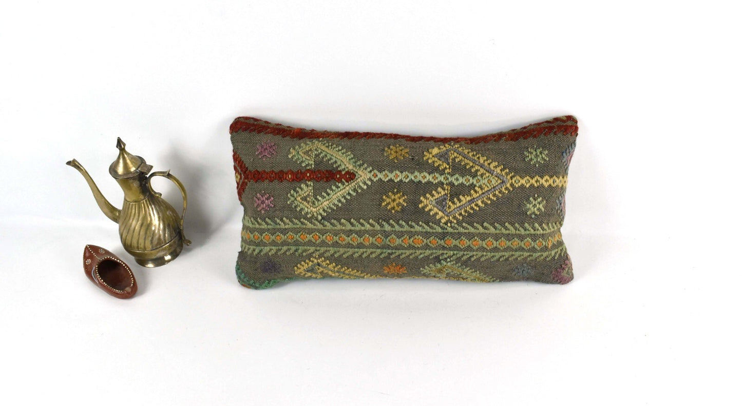 Turkish Cushion Cover 8"x16" Handmade Vintage Boho Ethnic Throw Pillow Case 3755