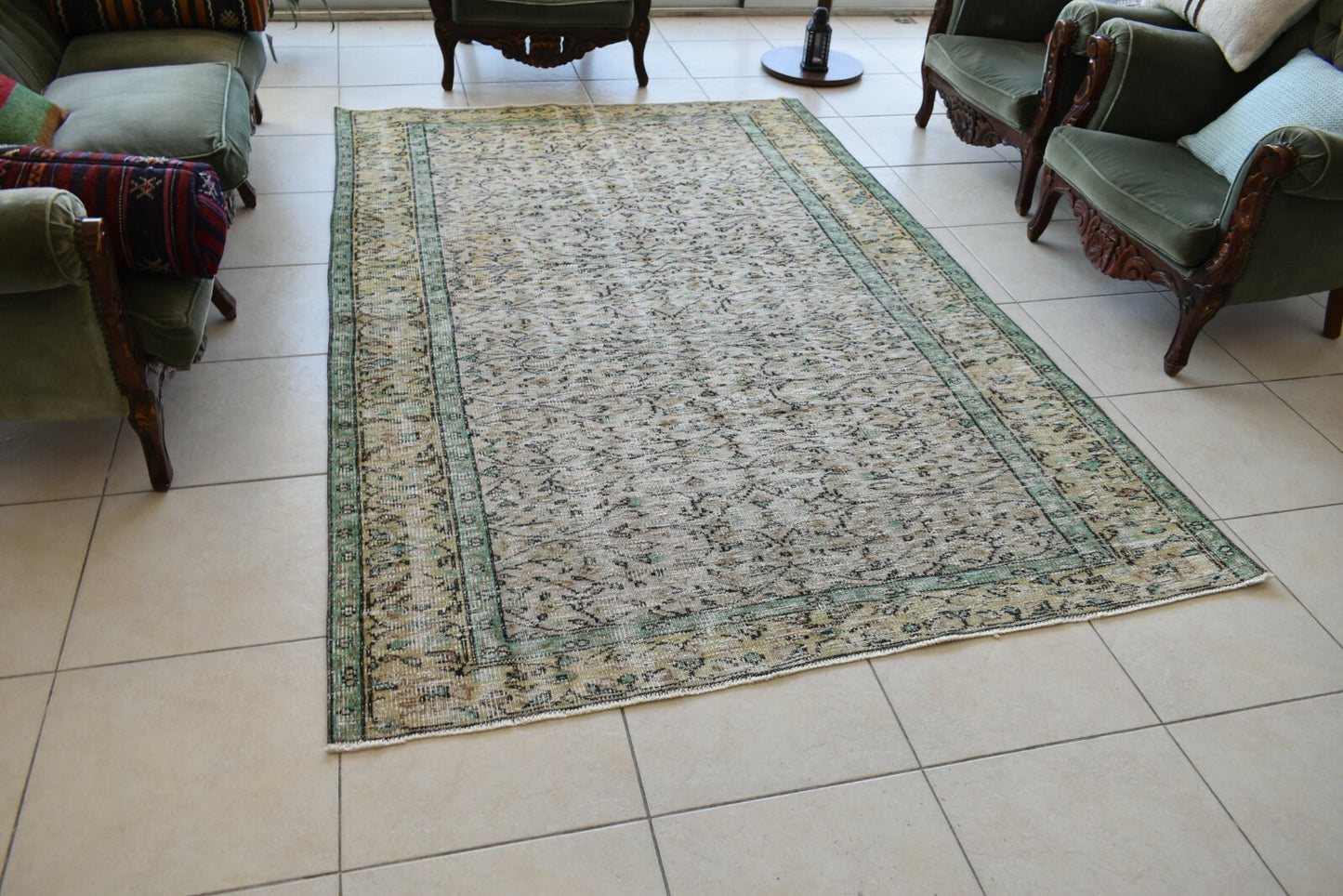 Large Turkish Rug 8.1x5.2 ft Vintage Rug Faded Oushak Rug Living Room Carpet B18