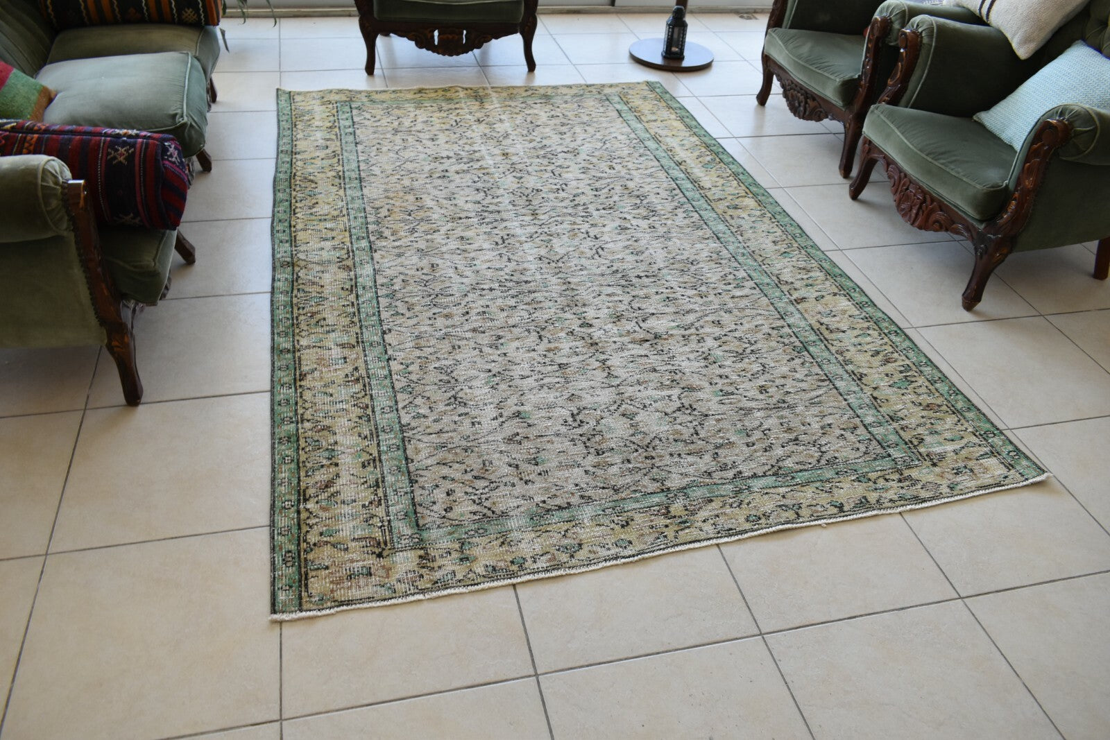 Large Turkish Rug 8.1x5.2 ft Vintage Rug Faded Oushak Rug Living Room Carpet B18