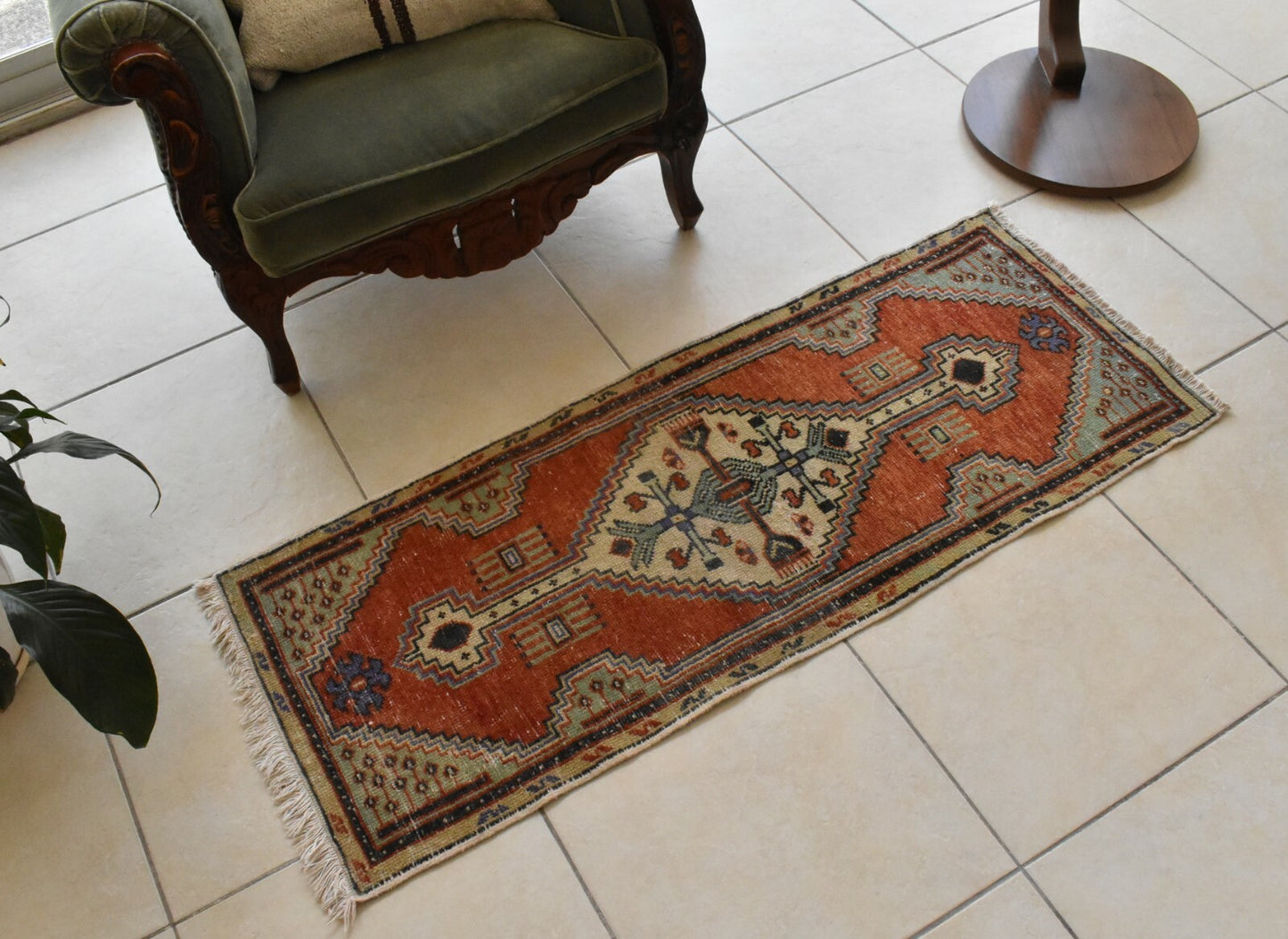 Oushak Small Rug 1.7 x 4.4 ft Handknotted Entryway Hallway Wool Runner C52