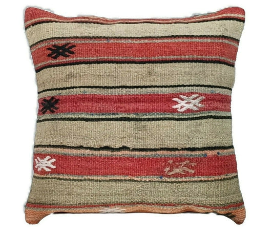 Kilim Pillow Cover 16x16 Handmade Vintage Wool Lumbar Tribal Ethnic Cushion E159