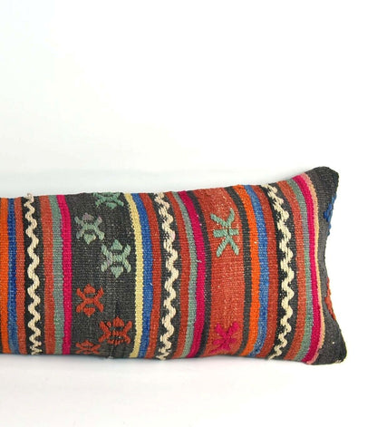 Long Kilim Pillow Cover 12x42 Handmade Oushak Rug Ethnic Ottoman Lumbar  A2086