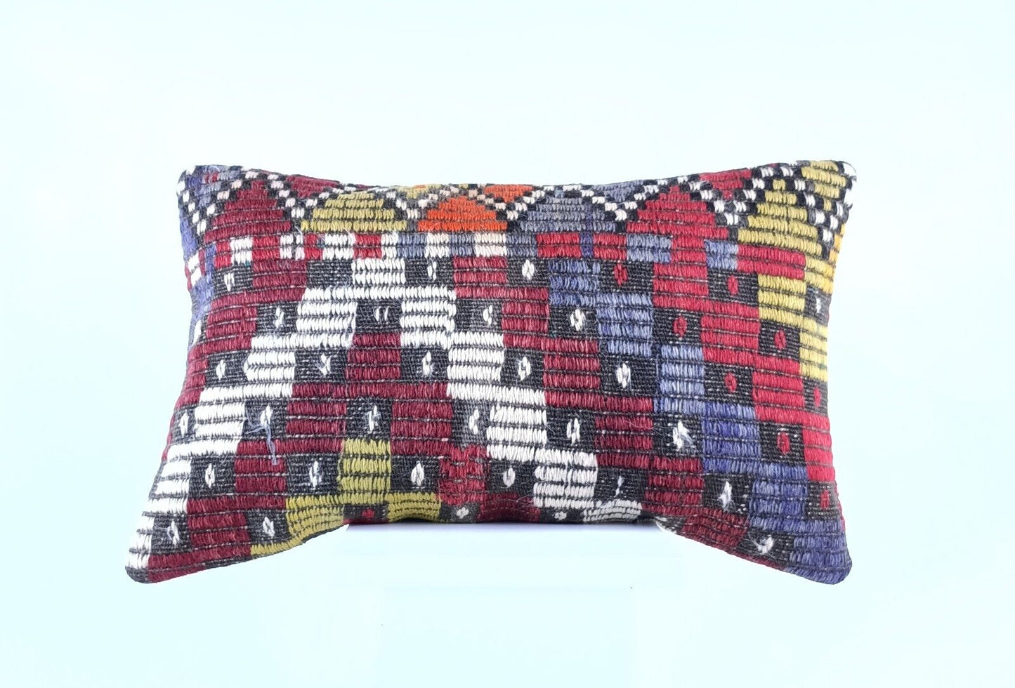 Kilim Pillow Cover 12x20 Handmade Turkish Rug Boho Ethnic Lumbar Cushion 1916