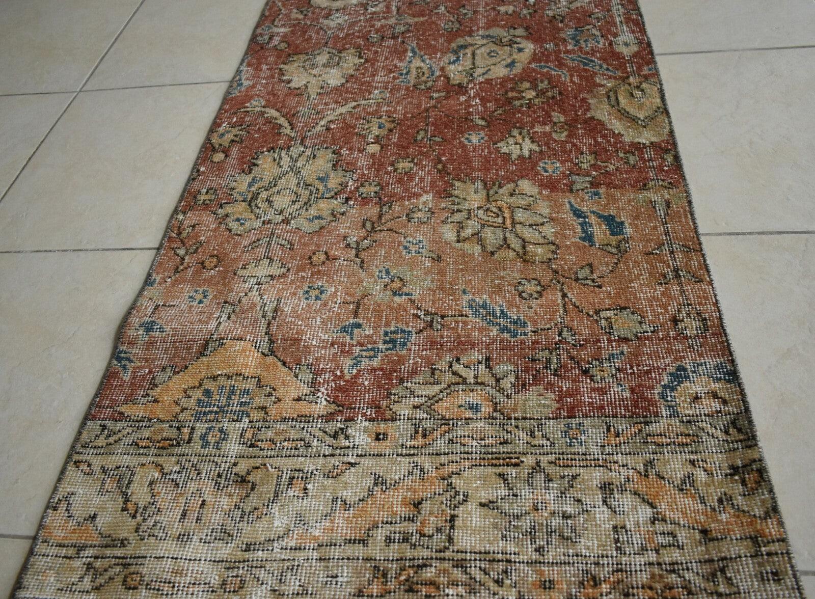 Vintage Runner 7.9x2.2 ft Oushak Runner Anatolian Rug Faded Turkish Runner R30