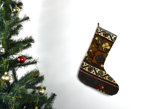 Kilim Christmas Stocking Vintage Rug Stocking Ethnic Decorative Xmas Socks S825