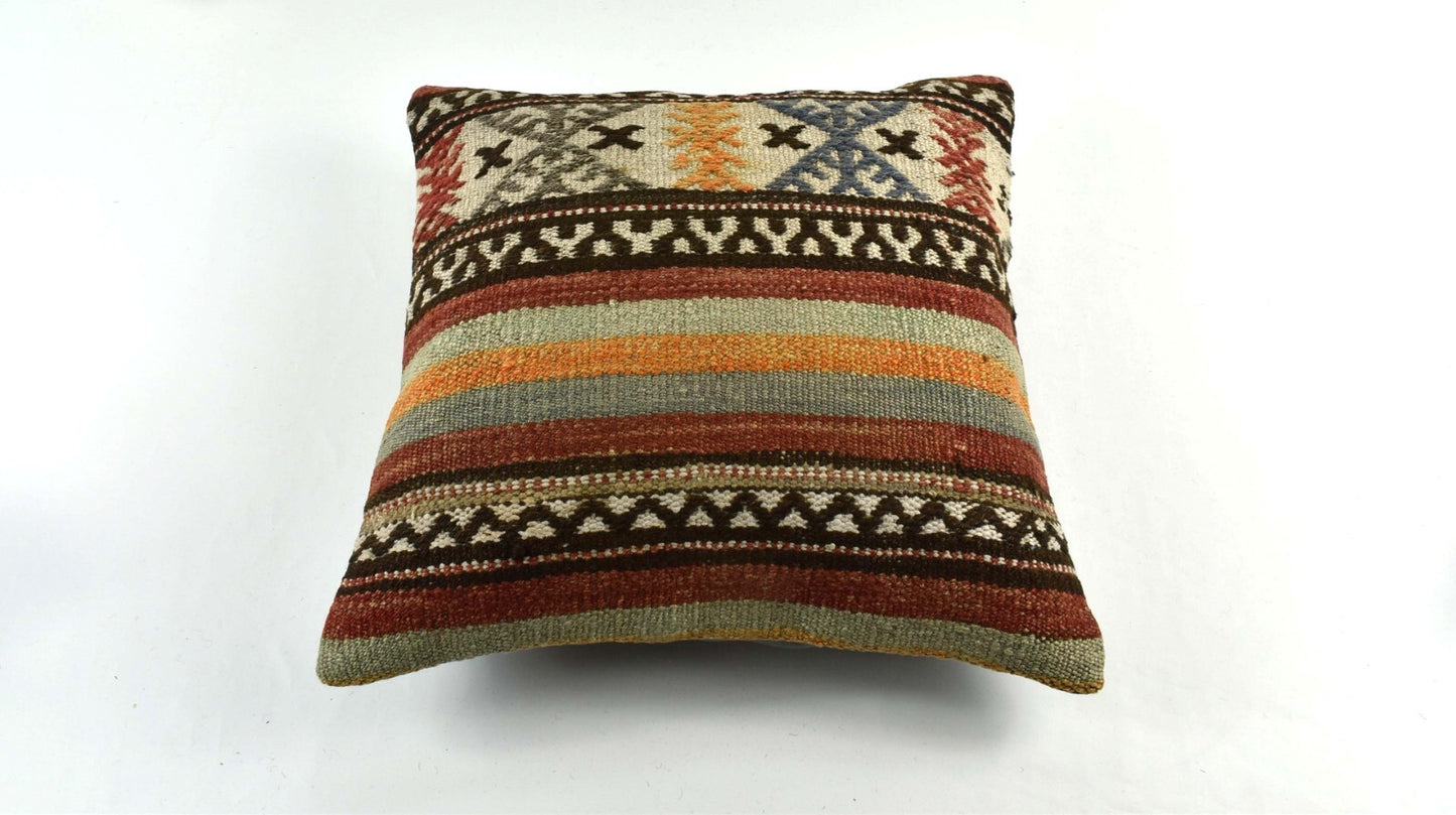 18"x18" Kilim Pillow Cover  Handmade Turkish Vintage Cushion Tribal Lumbar 3425