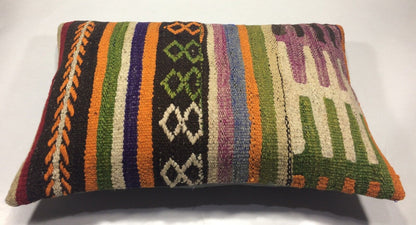 Kilim Pillow Cover 16x24 Tribal Vintage Turkish Carpet Lumbar Pillow Cover 972