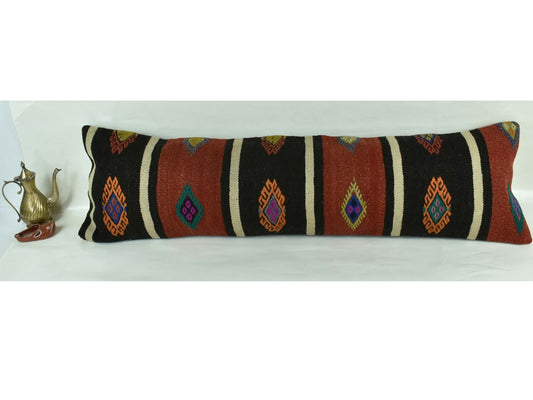 Long Kilim Pillow Cover 12x42 Vintage Ethnic Decorative Kilim Lumbar 3202
