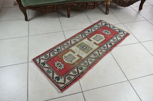 3.6x1.5 ft Anatolian Runner Small Vintage Rug Oushak Runner Mini Turkish Rug Y84