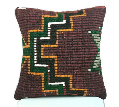 Kilim Pillow Cover 16"x16" Home Decorative Boho Rustic Rug Lumbar Cushion E200
