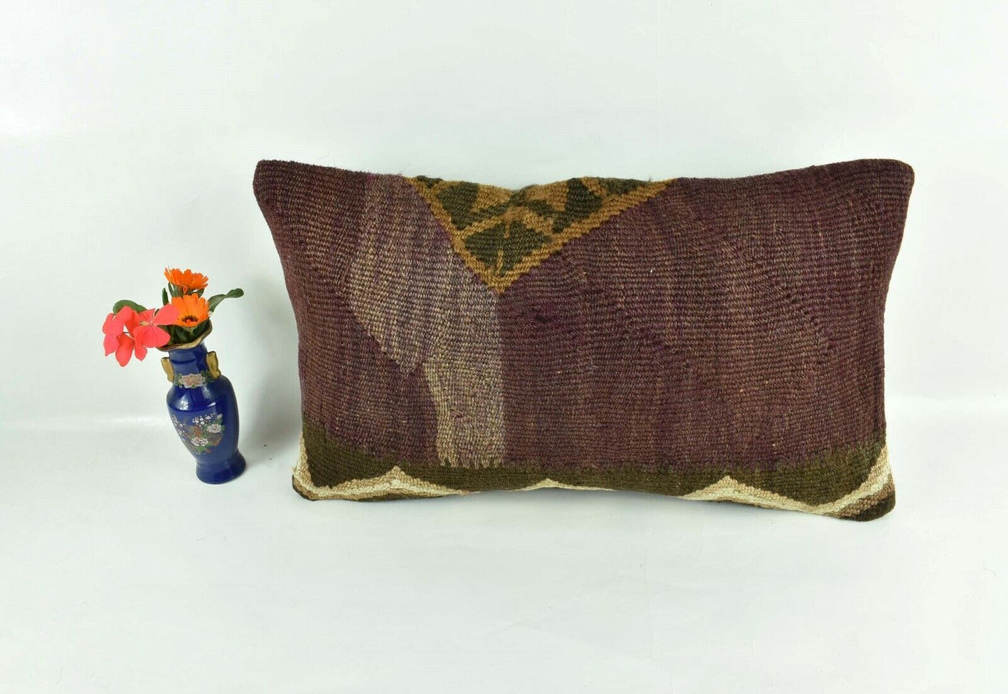 Kilim Pillow Cover 12x20 Turkish Handmade Vintage Couch Lumbar Cushion  A1816