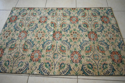 Vintage Runner 4.3x2.8 ft Small Turkish Runner Anatolian Floor Runner Rug R17