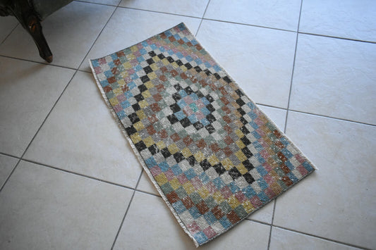 Small Turkish Runner 2.7x1.4 ft Vintage Oushak Rug Anatolian Rug Faded Rug Y03