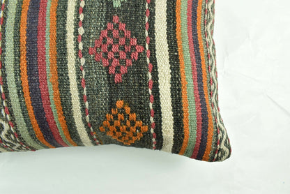 Kilim Pillow Cover 16x24 Tribal Vintage Turkish Carpet Lumbar Pillow Cover 3089
