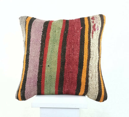 Kilim Pillow Cover 16x16 Oriental Traditional Handmade Bohemian Cushion A1173