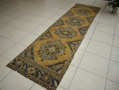 Turkish Runner Rug 11.3x2.8 ft Vintage Runner Hallway Runner Handwoven Rug R35