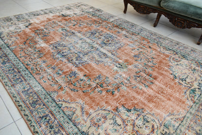 Large Turkish Rug 8.4x5.6 ft Vintage Rug Faded Oushak Rug Living Room Carpet B16