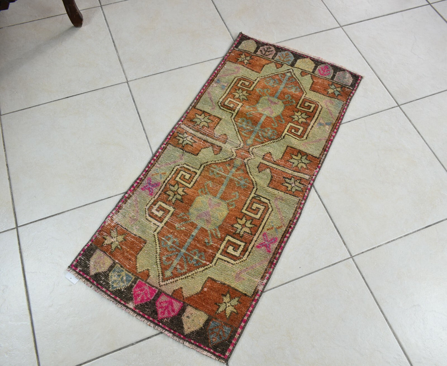 Turkish Runner 3.4x1.6 ft Mini Anatolian Rug Vintage Runner Turkish Runner Y107