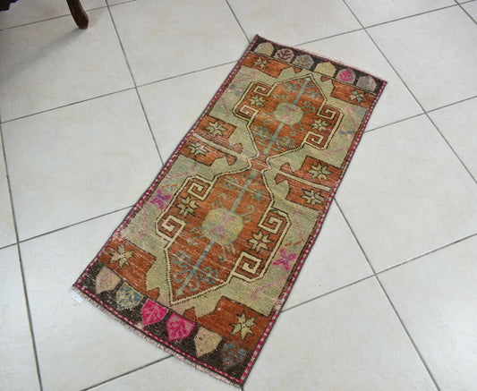 Turkish Runner 3.4x1.6 ft Mini Anatolian Rug Vintage Runner Turkish Runner Y107