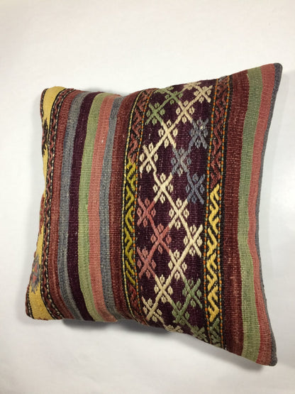 18"x18" Kilim Pillow Cover  Handmade Turkish Vintage Cushion Tribal Lumbar 679