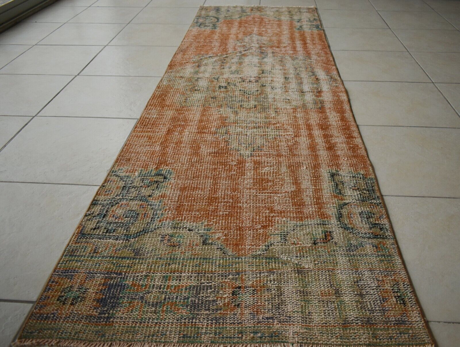 Vintage Runner 8.7x2.7 ft Oushak Runner Anatolian Rug Faded Turkish Runner R29