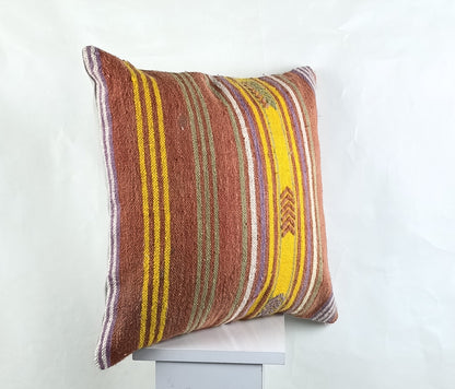18"x18" Kilim Pillow Cover  Handmade Turkish Vintage Cushion Tribal Lumbar 2640
