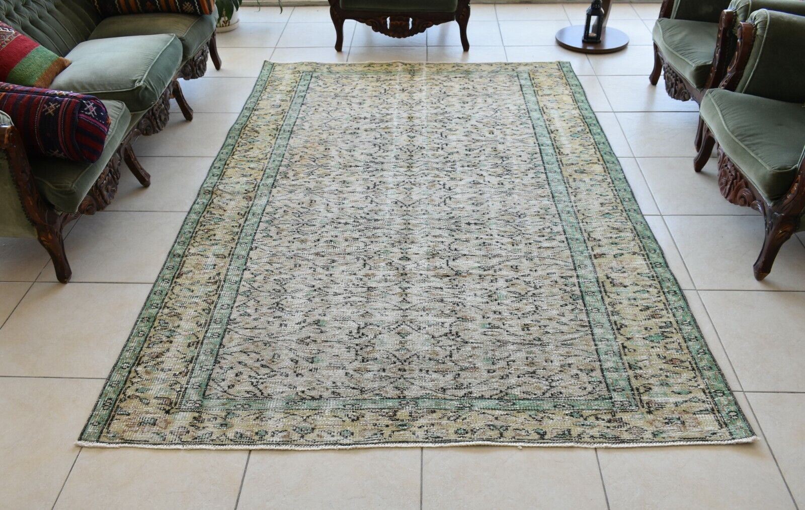 Large Turkish Rug 8.1x5.2 ft Vintage Rug Faded Oushak Rug Living Room Carpet B18