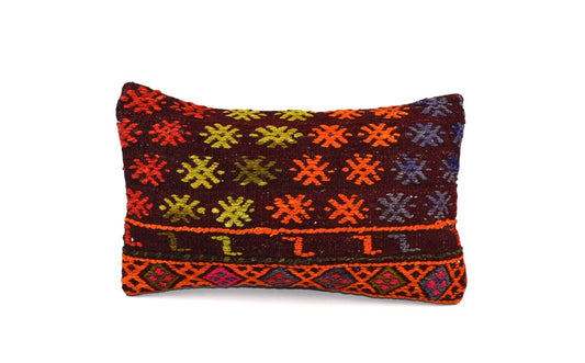 Kilim Pillow Cover 12x20 Handmade Turkish Rug Boho Ethnic Lumbar Cushion 4882