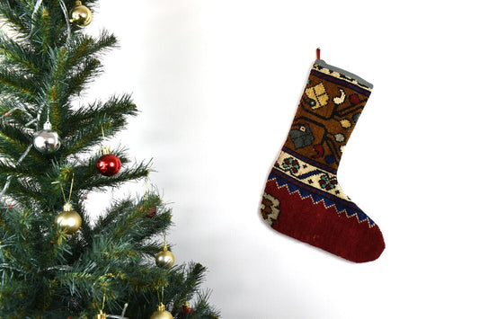 Kilim Christmas Stocking Vintage Rug Stocking Ethnic Decorative Xmas Socks S655