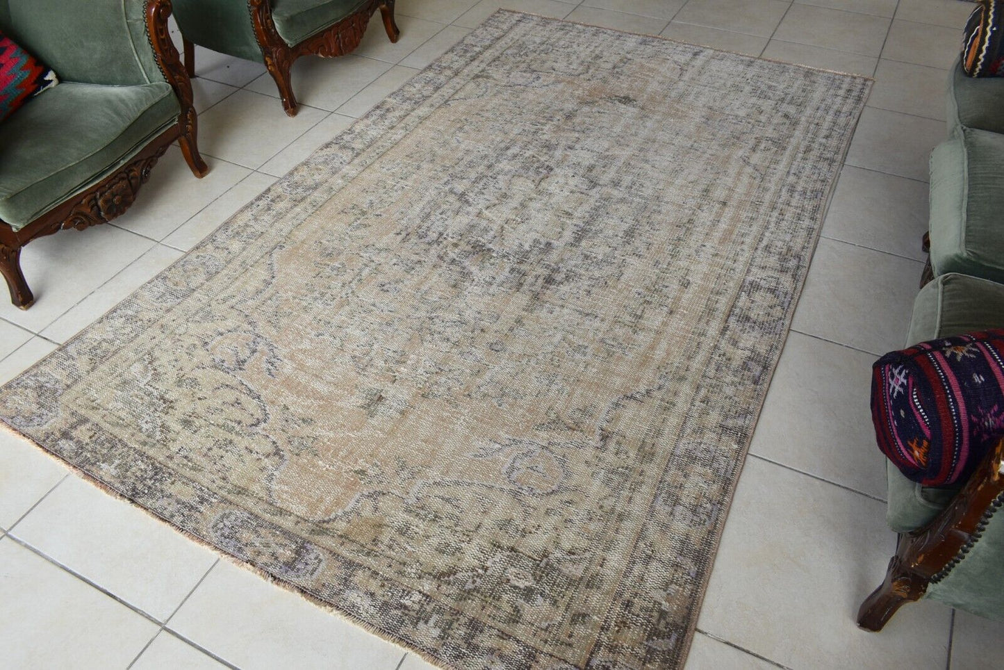 Faded Oushak Rug 8.4x5.1  ft Anatolian Rug Turkish Carpet Boho Floor Rug U22