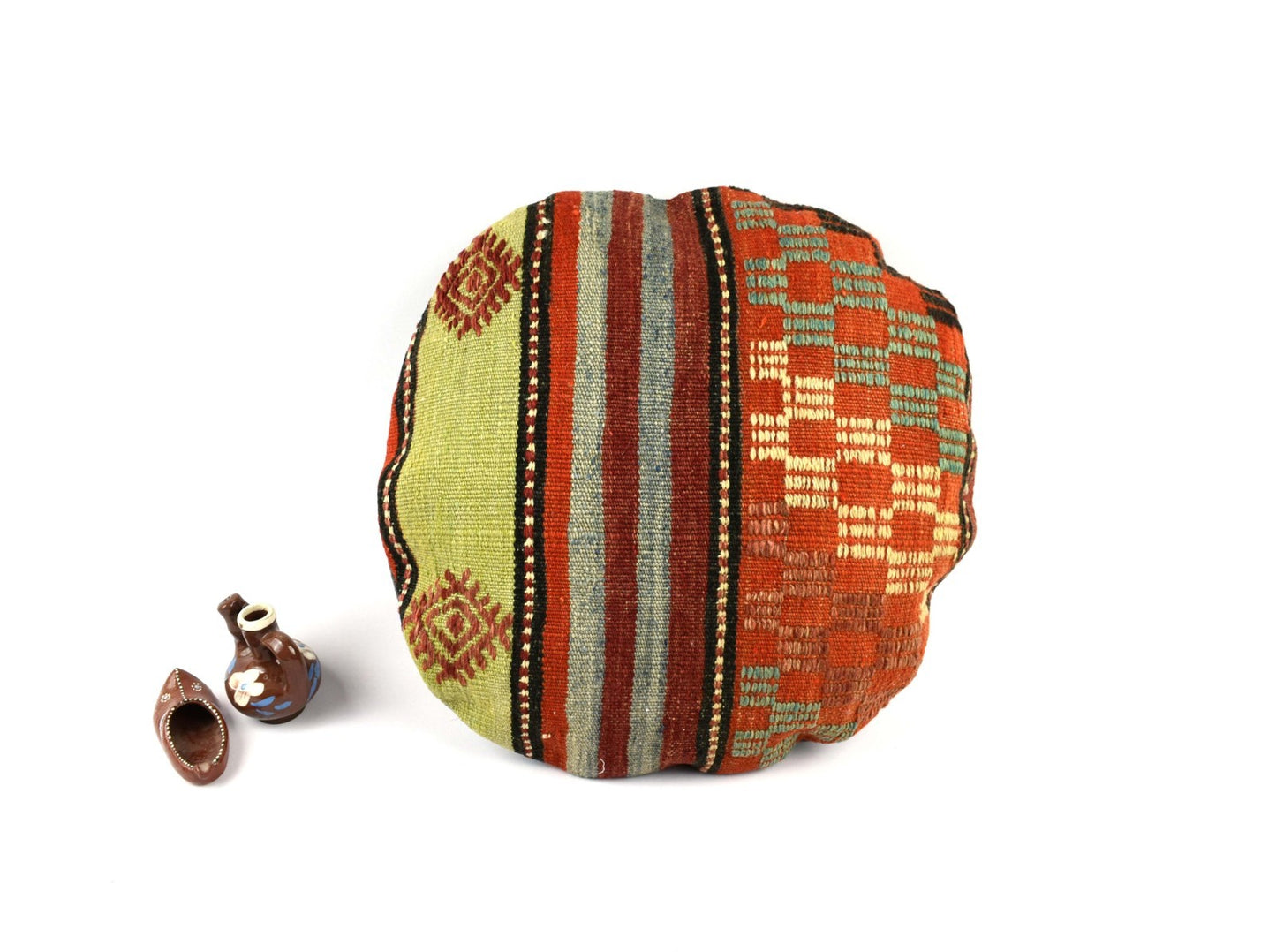 Kilim Round Pillow Cover 18" in Tribal Vintage Turkish Carpet Round Cushion 4935