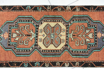 Oushak Runner 2.8x1.4 ft Vintage Turkish Rug Small Runner Anatolian Rug Y59