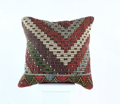 18"x18" Kilim Pillow Cover  Handmade Turkish Vintage Cushion Tribal Lumbar 1845