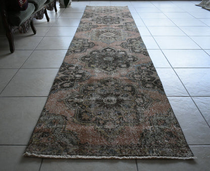 Oushak Runner 11.7x2.5 ft Handwoven Turkish Runner Vintage Runner Floor Rug R04