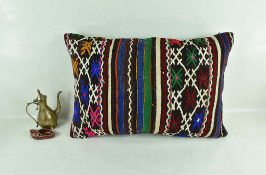 Kilim Pillow Cover 16x24 Tribal Vintage Turkish Carpet Lumbar Pillow Cover 3103