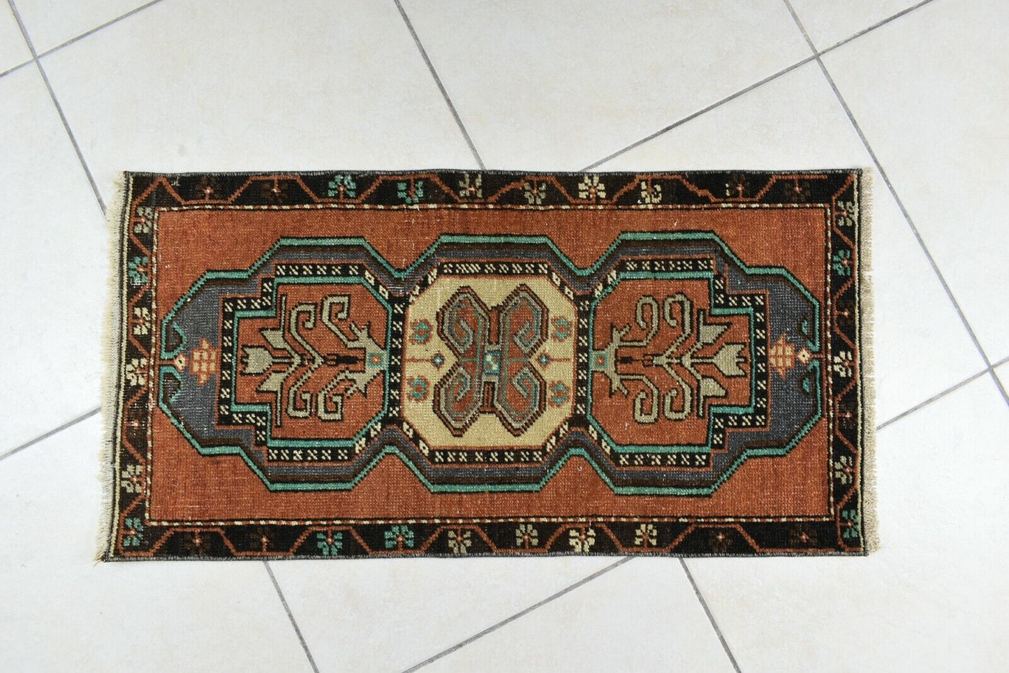 Oushak Runner 2.8x1.4 ft Vintage Turkish Rug Small Runner Anatolian Rug Y59