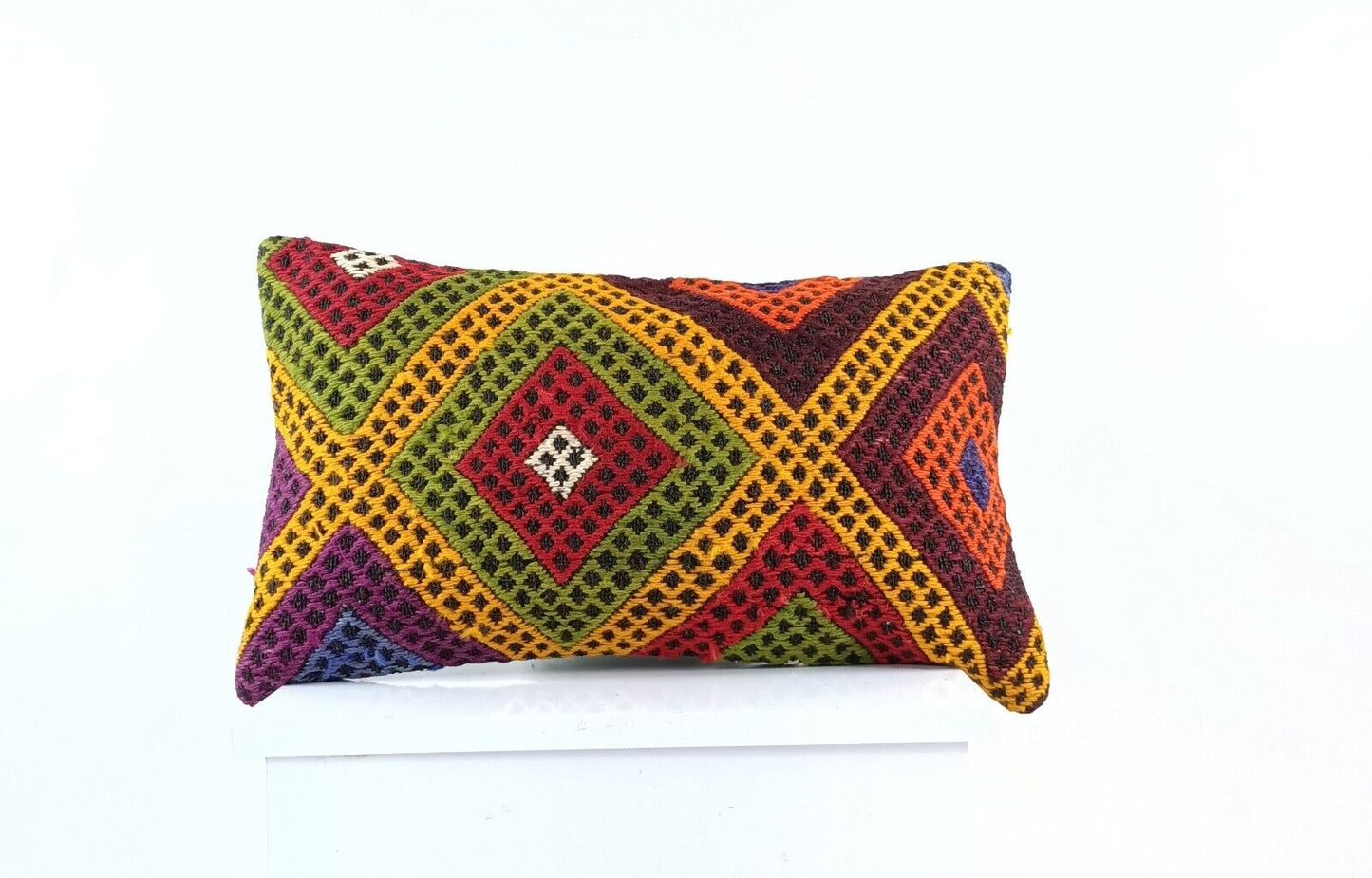 Kilim Pillow Cover 12x20 Turkish Handmade Sofa Couch Floor Lumbar Cushion E1036