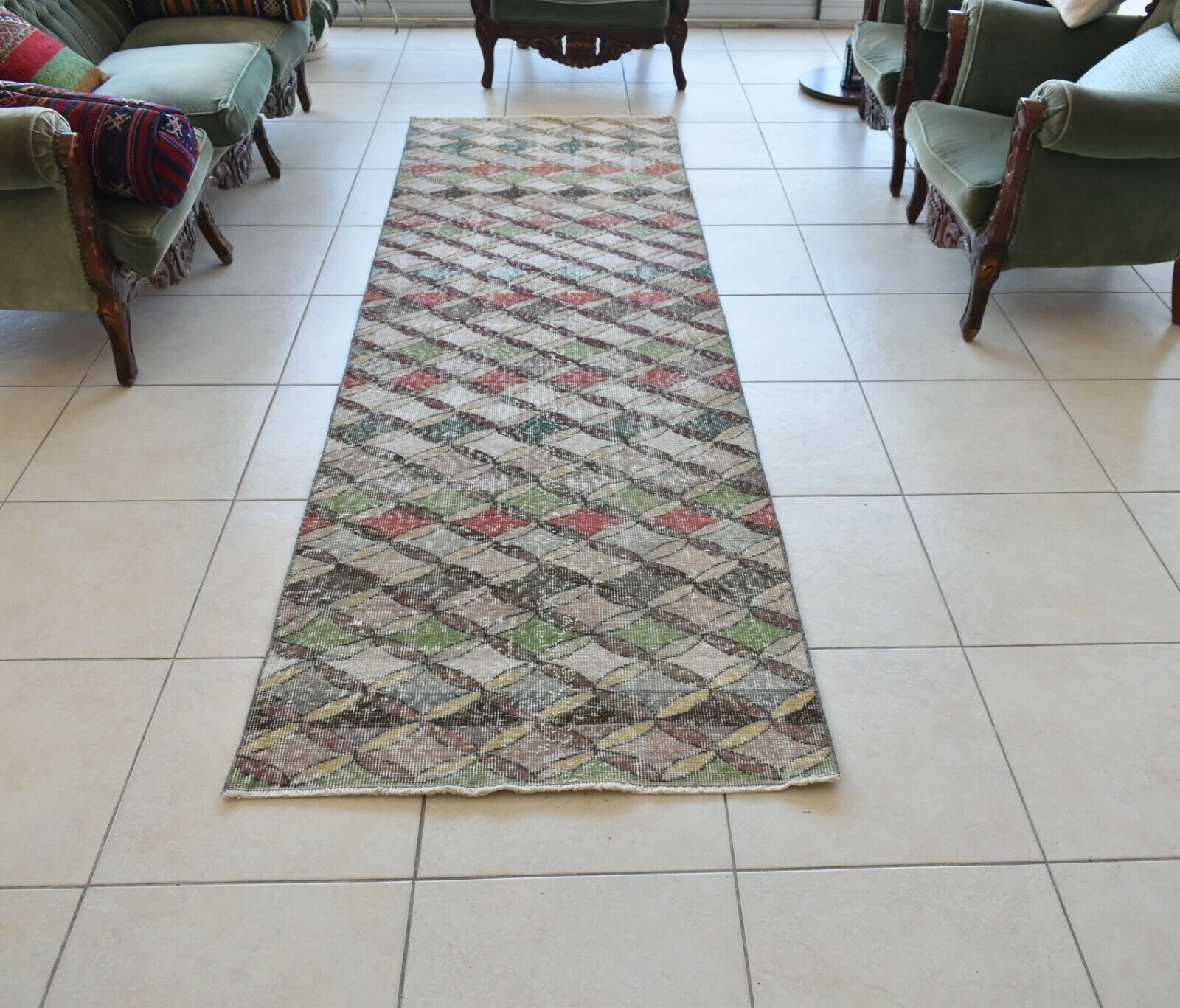 Small Turkish Runner 9.3x2.8 ft Vintage Runner Hallway Runner Handwoven Rug R42