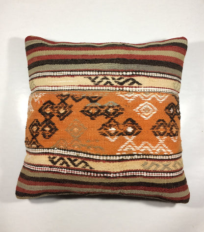 18"x18" Kilim Pillow Cover  Handmade Turkish Vintage Cushion Tribal Lumbar 731